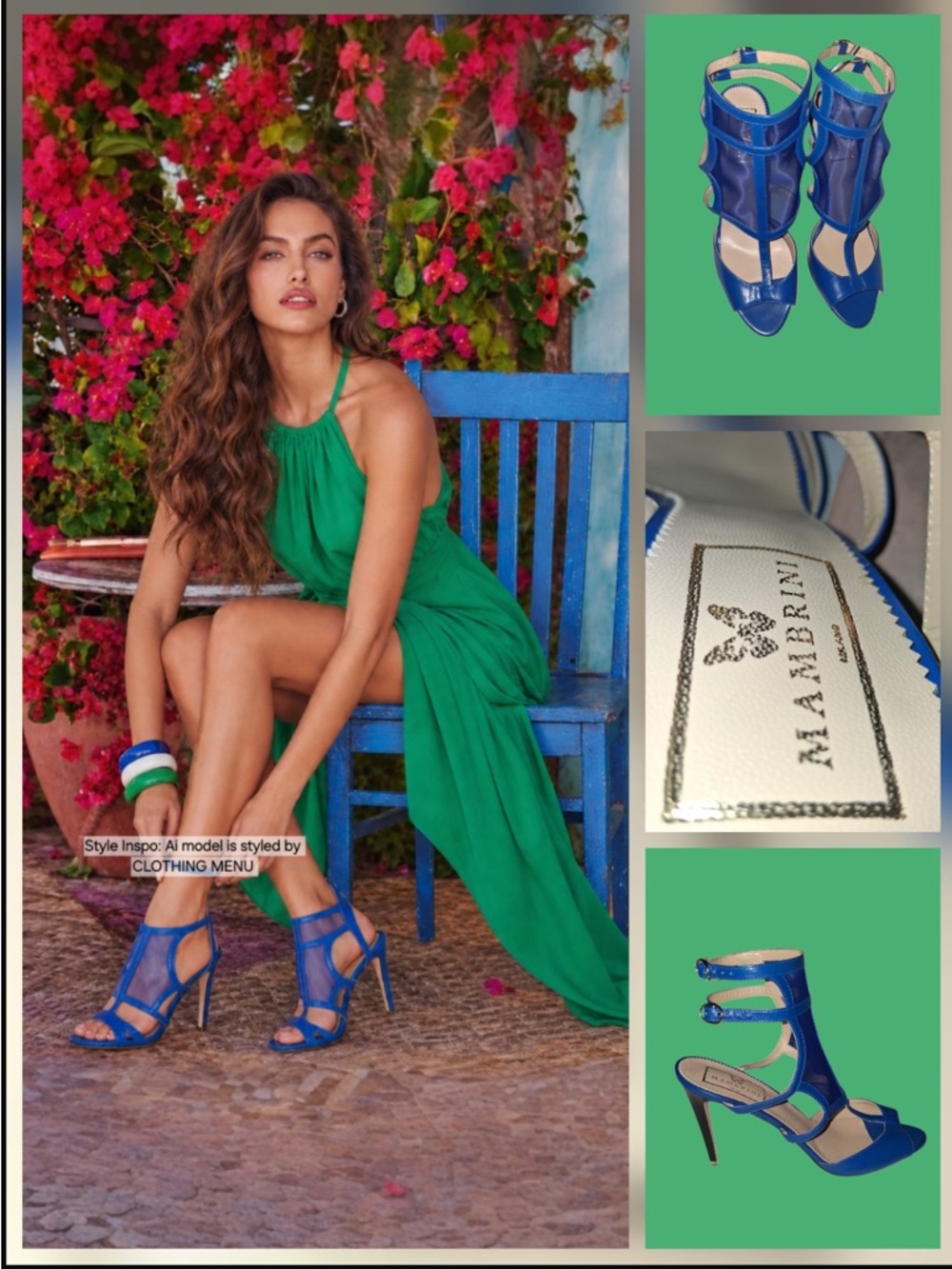 MAMBRINI Blue Leather Mesh T-Strap High Heel Sandal Made in Italy Size 39